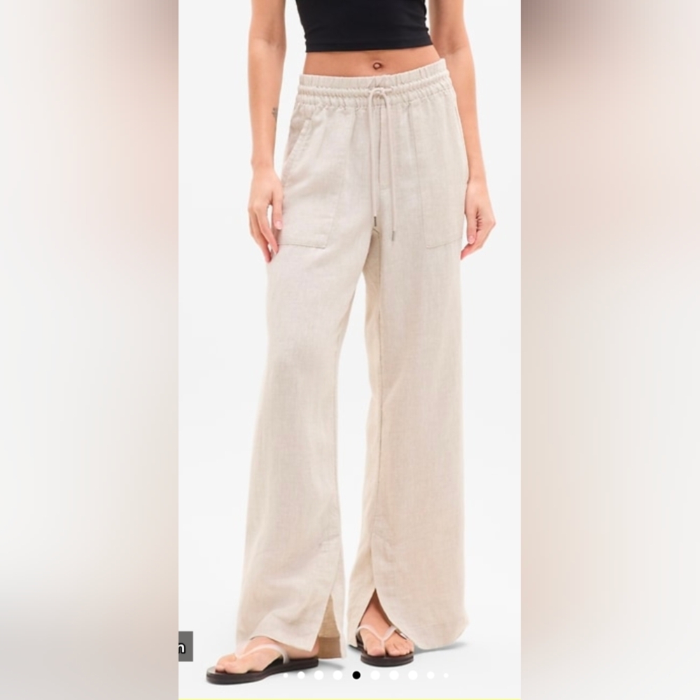Athleta WHITE Retreat Wide Leg Linen Pants with Elastic Waist